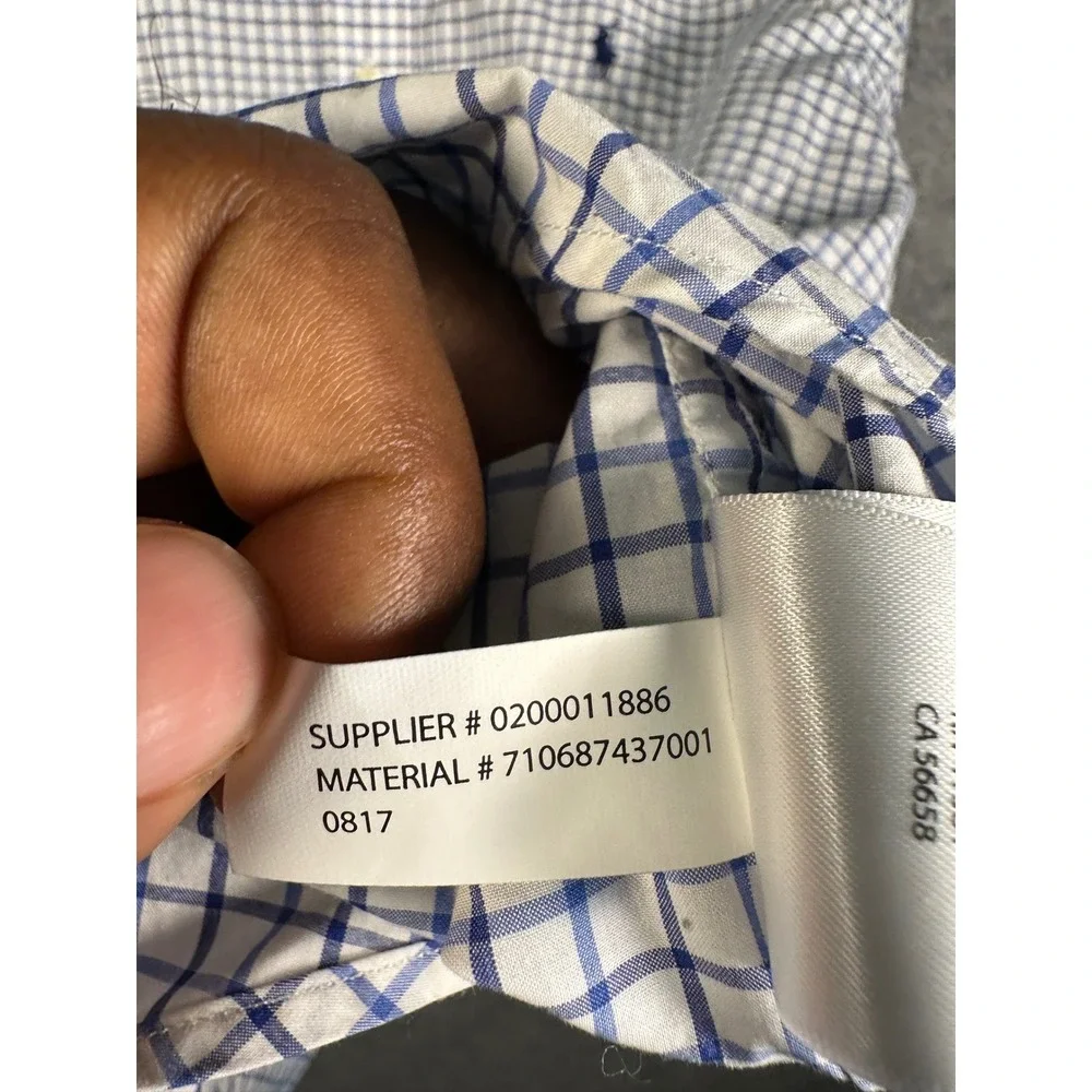 Polo Ralph Lauren Mens Large Blue White Grid Check Button Down Shirt Long Sleeve